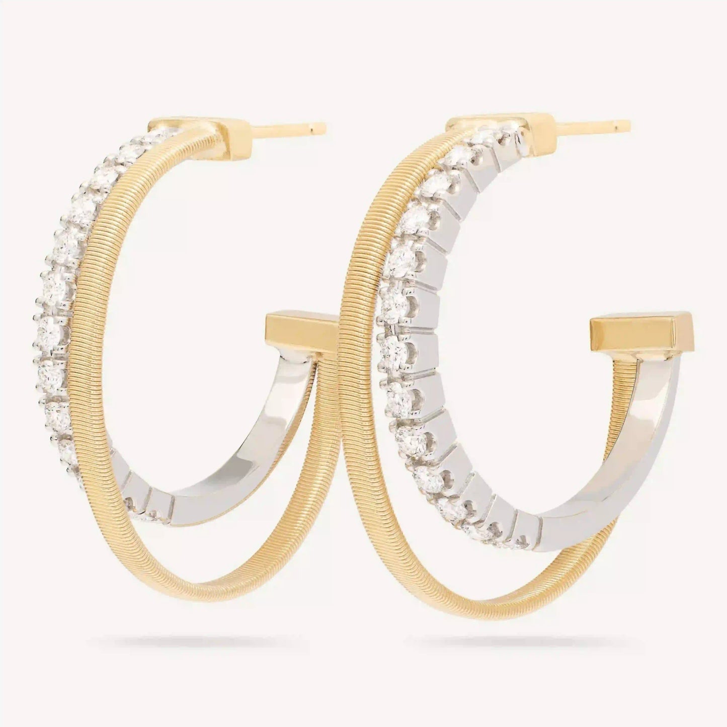 Gold Double Hoop Earrings With Diamonds