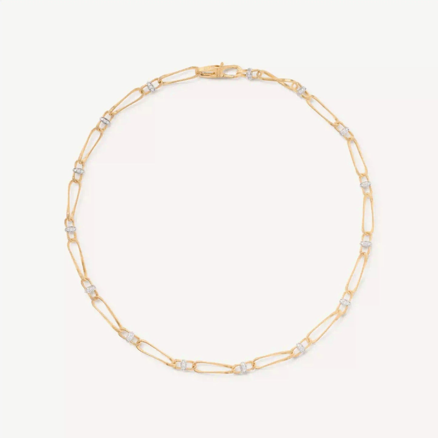 Gold Twisted Coil Link Necklace With Diamonds