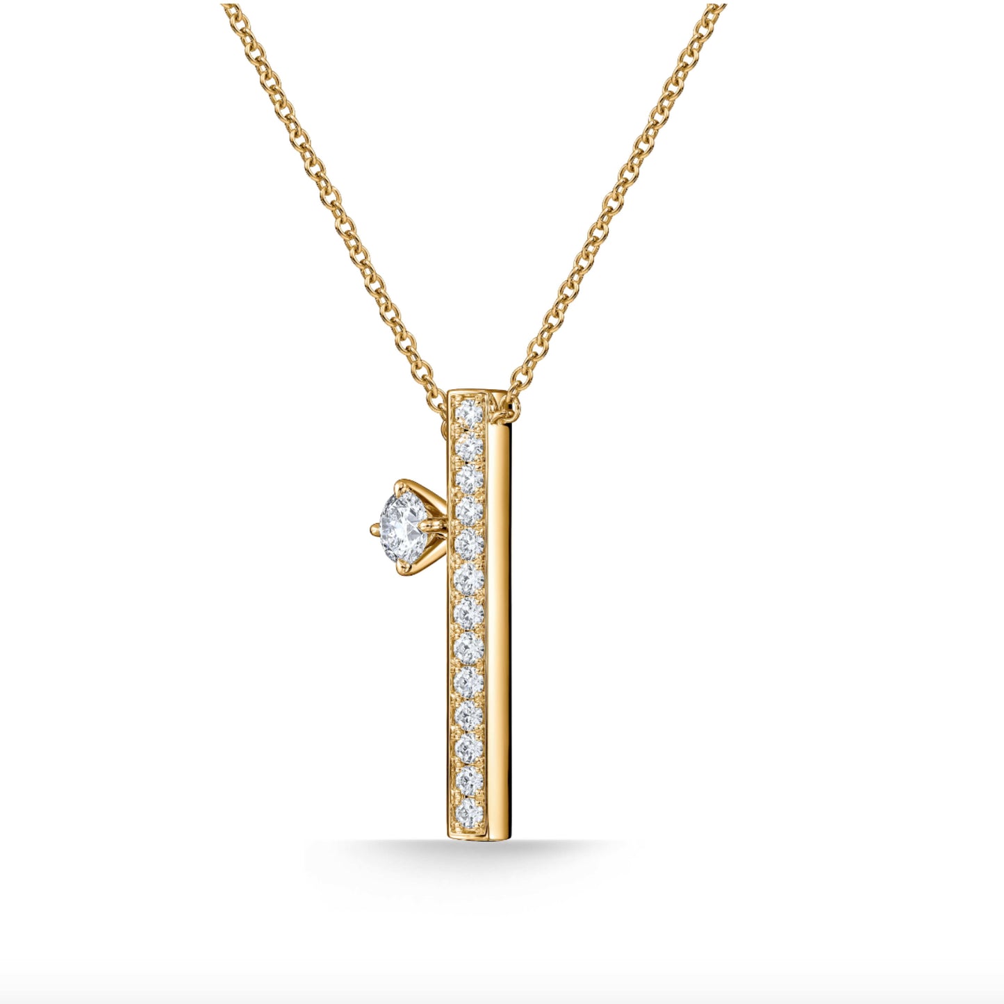 Floating Single Diamond Pavé Pendant Necklace