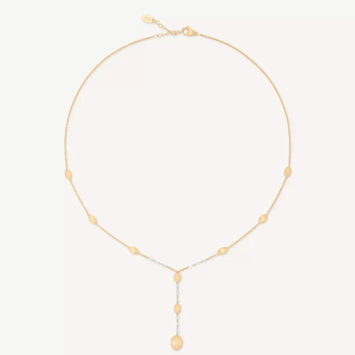 Gold Beaded Lariat Necklace with Diamonds