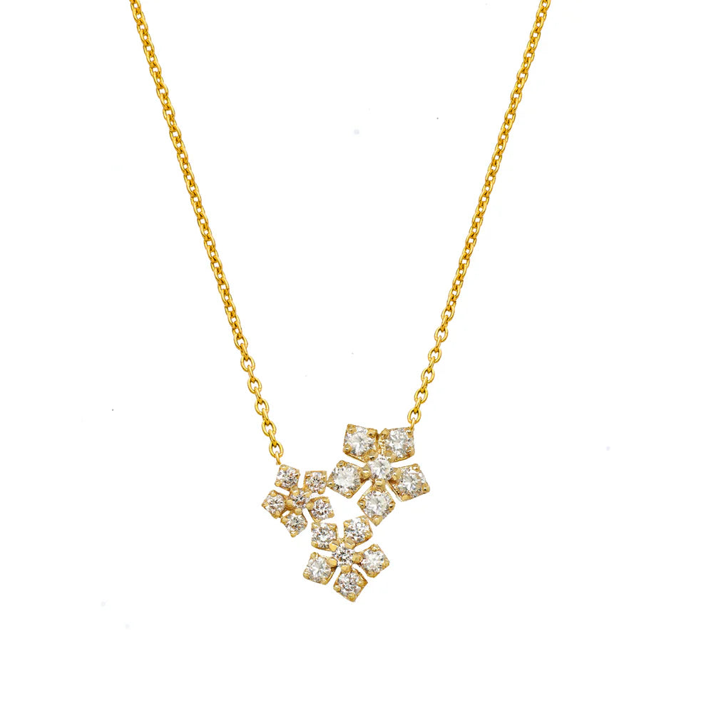 Triple Flower White Diamond Necklace
