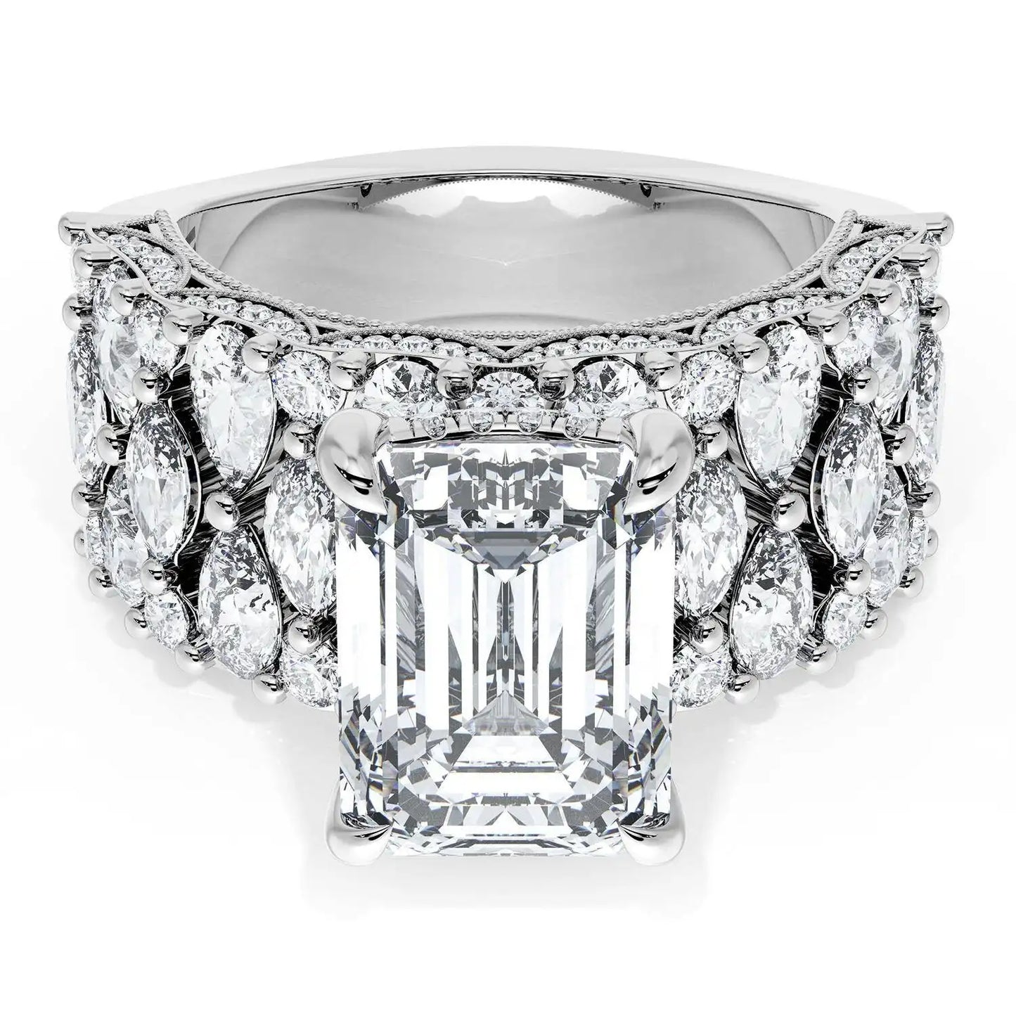 Tacori Classic Crescent | Emerald Solitaire Engagement Ring w/ North South Marquise & Pear Band