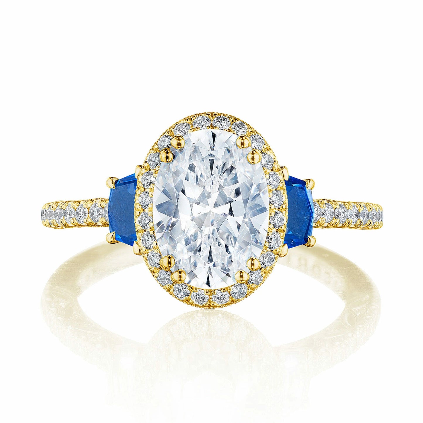 Tacori Dantela | Oval 3-Stone Engagement Ring with Blue Sapphires