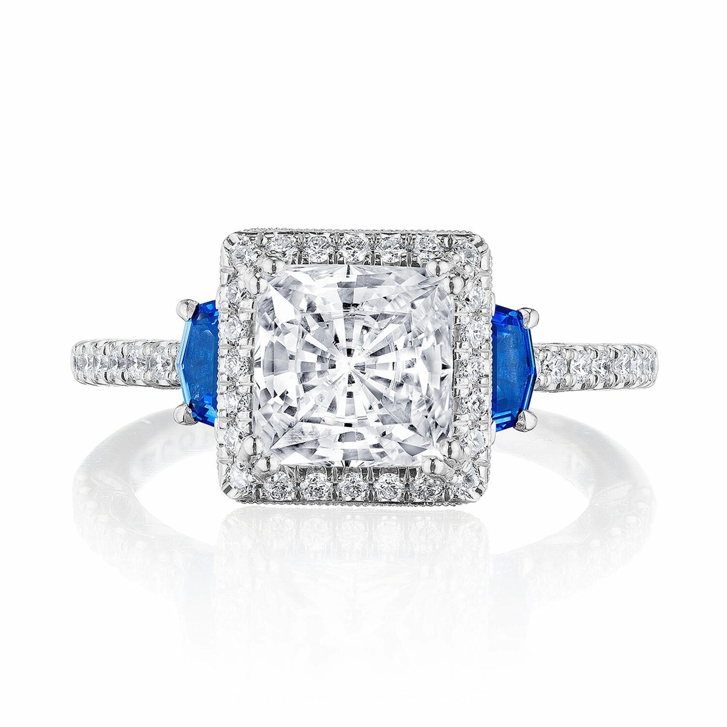 Tacori Dantela | Princess 3-Stone Engagement Ring with Blue Sapphires