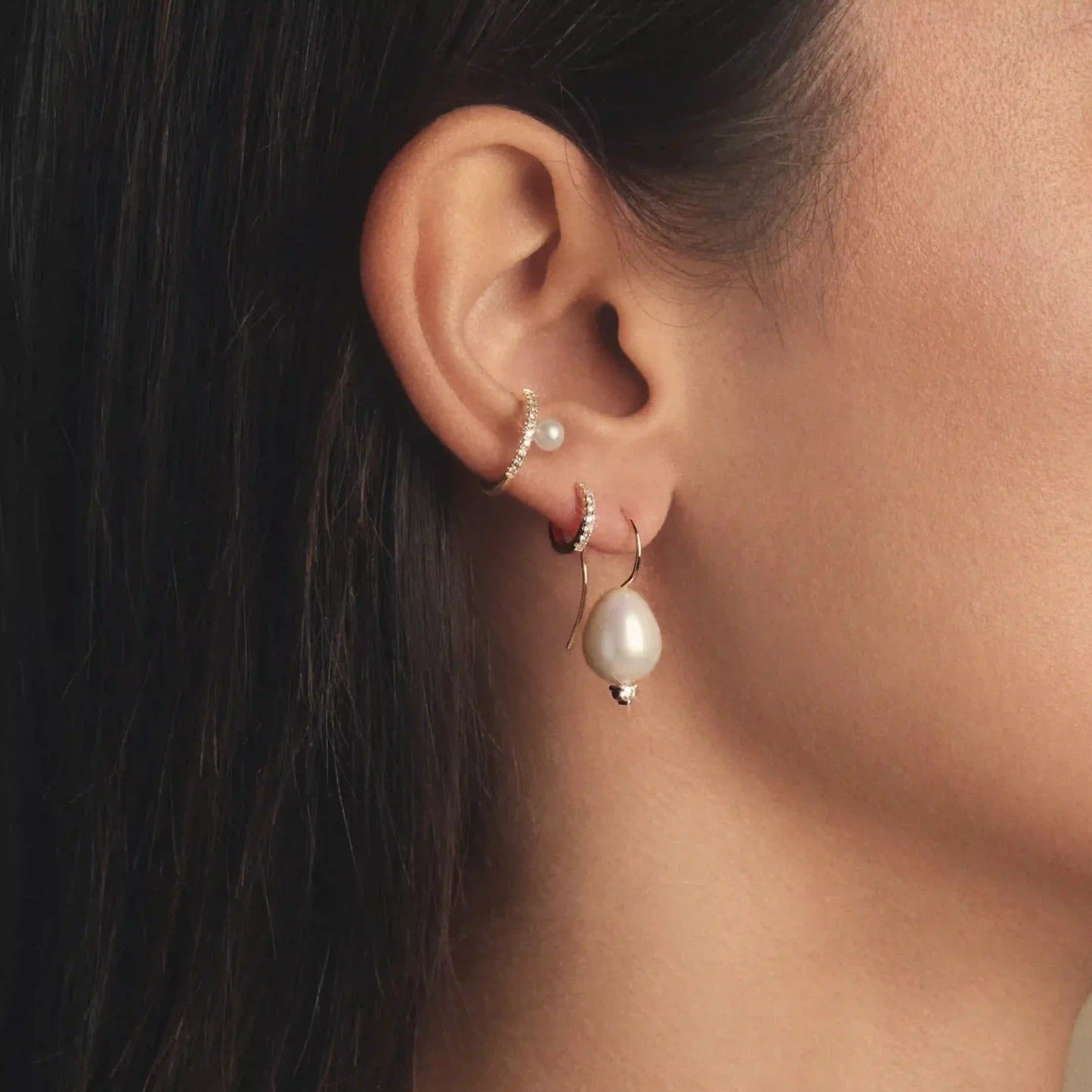 Diamond and Pearl Drop Earrings