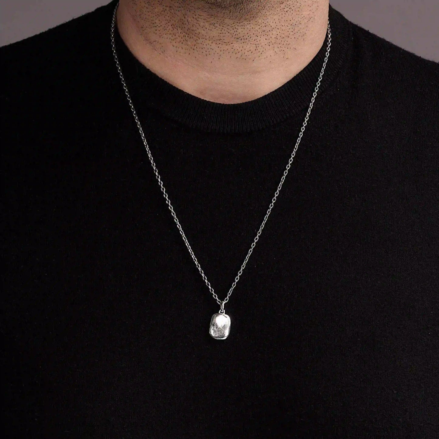 Silver Pebble Pendant Necklace