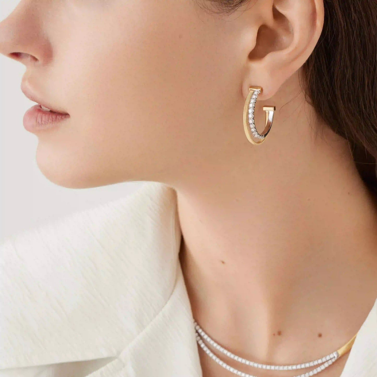 Gold Double Hoop Earrings With Diamonds