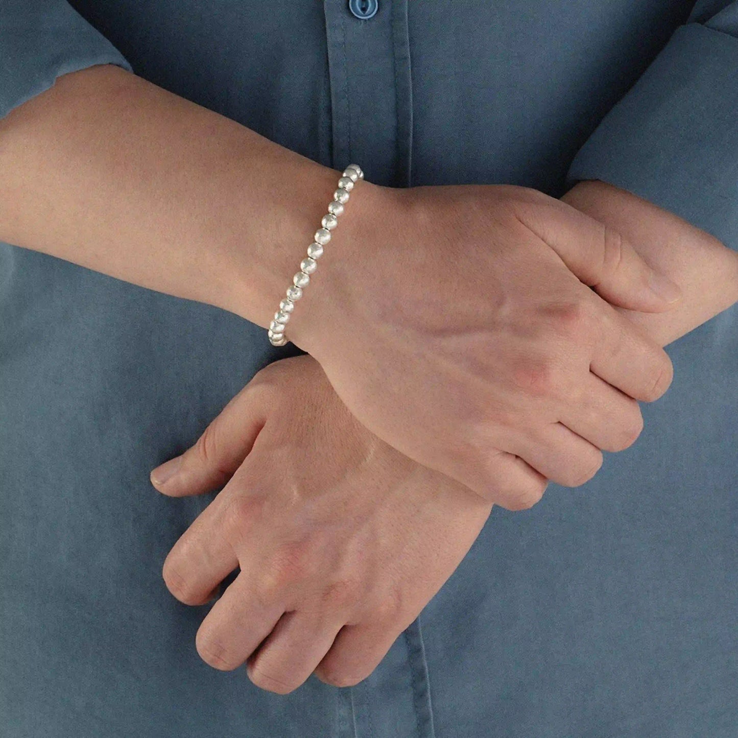 Silver Beaded Single-Strand Bracelet