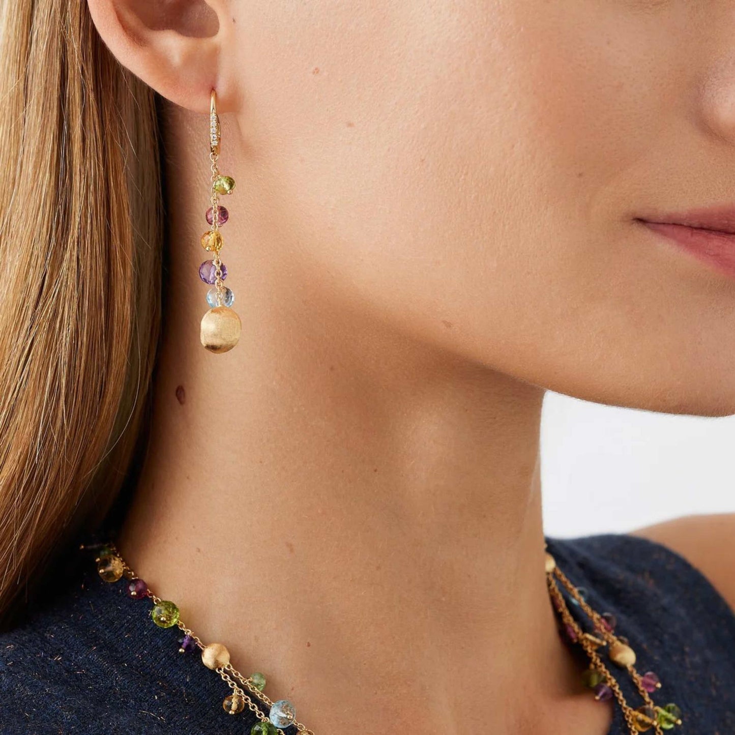 Gold Mixed Gemstone Duster Earrings