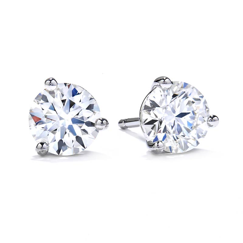 White Gold Three-Prong Diamond Stud Earrings