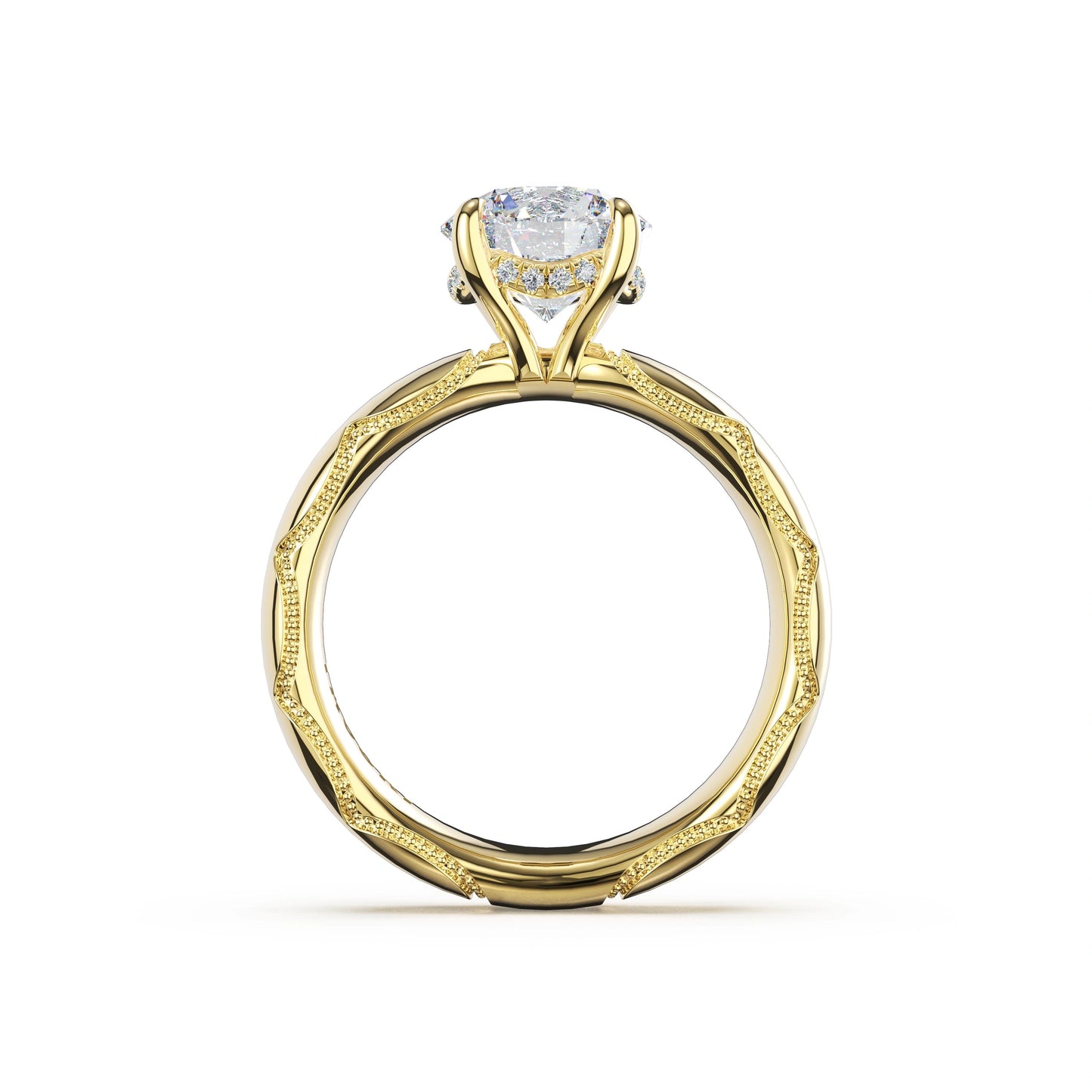 Round Solitaire Cigar Band Engagement Ring
