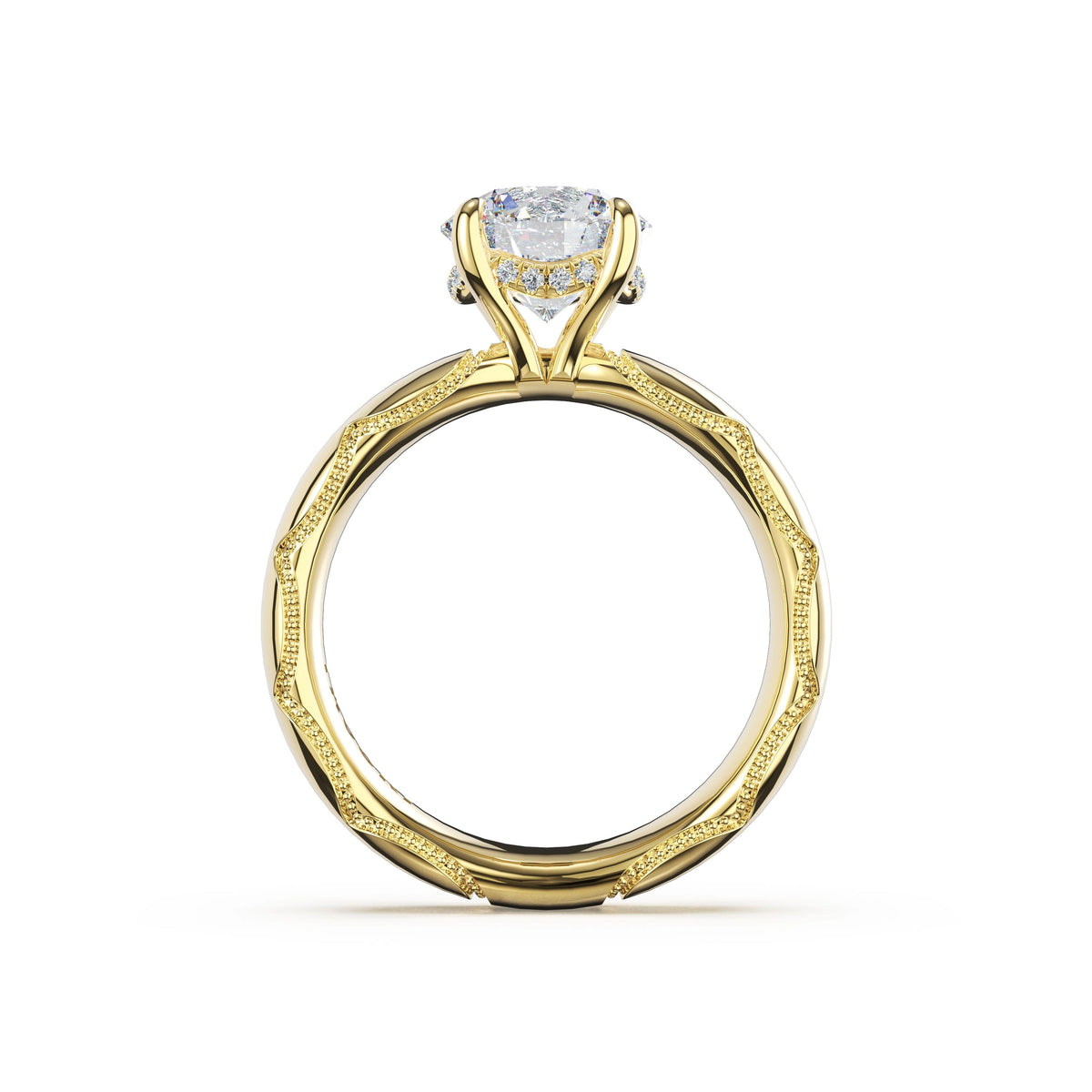 Round Solitaire Cigar Band Engagement Ring