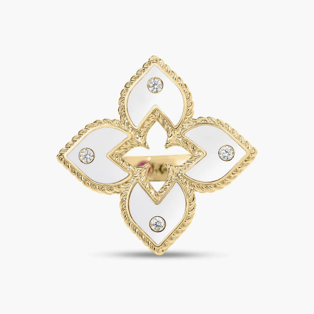 Venetian Princess Diamond & White Enamel Ring