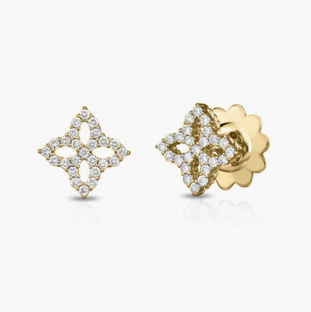 Diamond Princess Outline Flower Stud Earrings