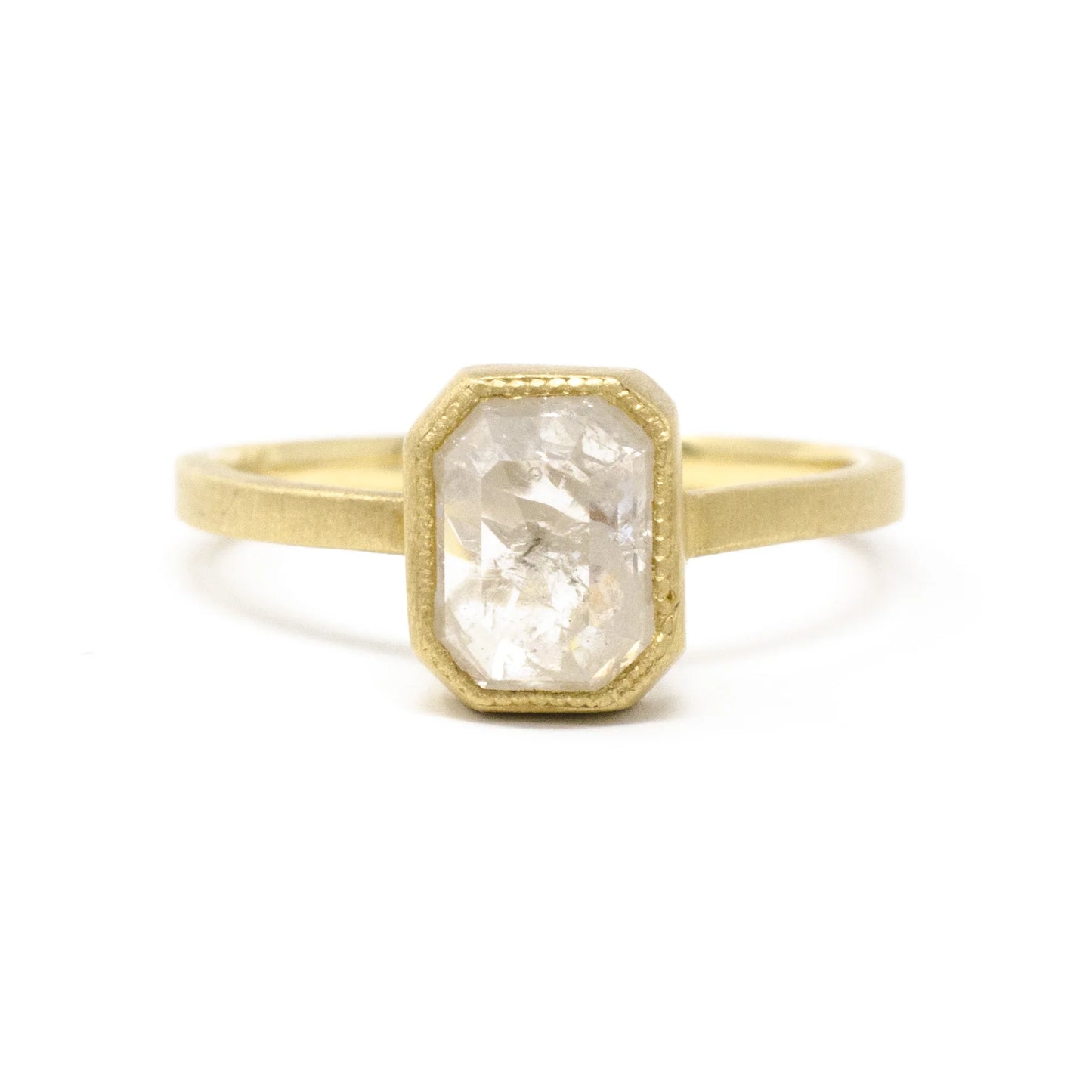Jennifer Dawes Elegant Rustic Emerald Diamond Ring