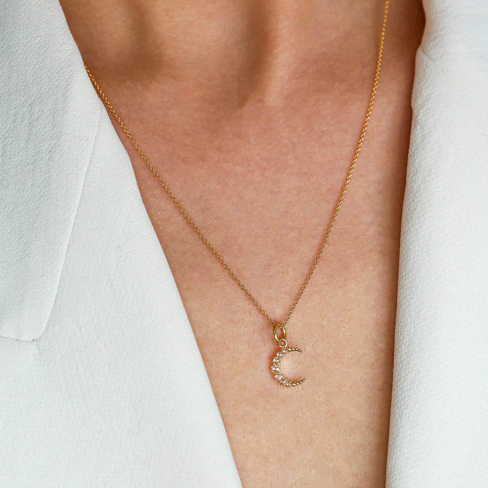 Crescent Mini White Diamond Pendant