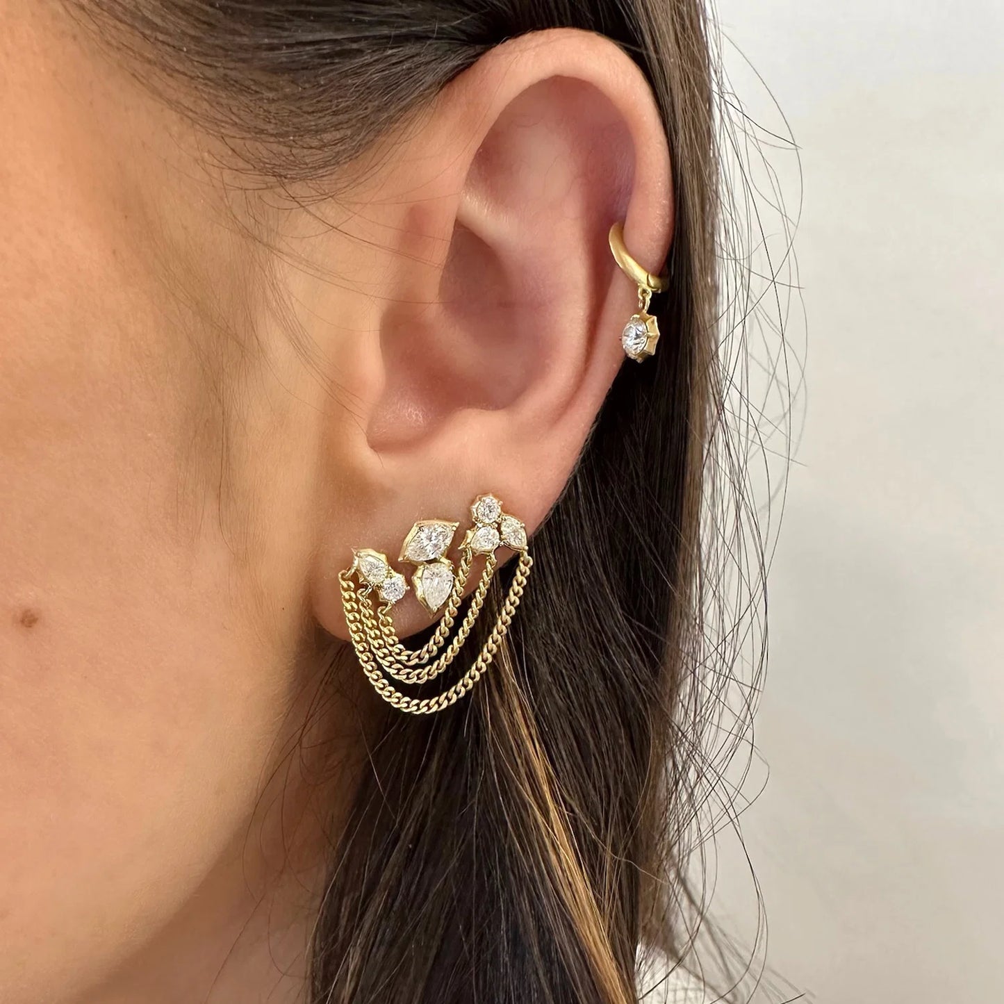 Jade Trau Posey Duo Chain Earrings