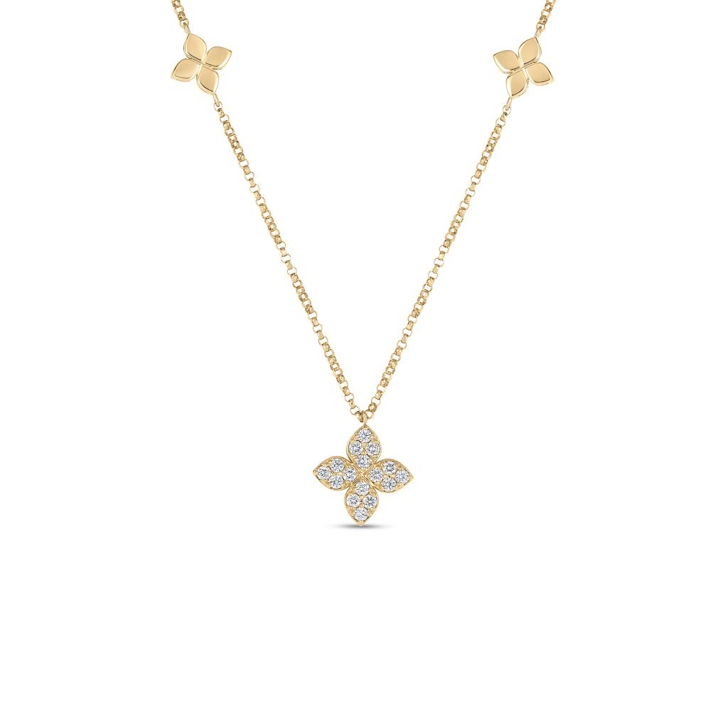 Diamond & Polished Flower Station Necklace