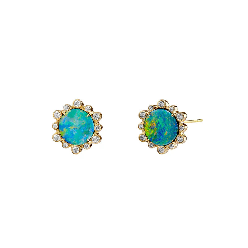 Diamond Hex Opal Studs