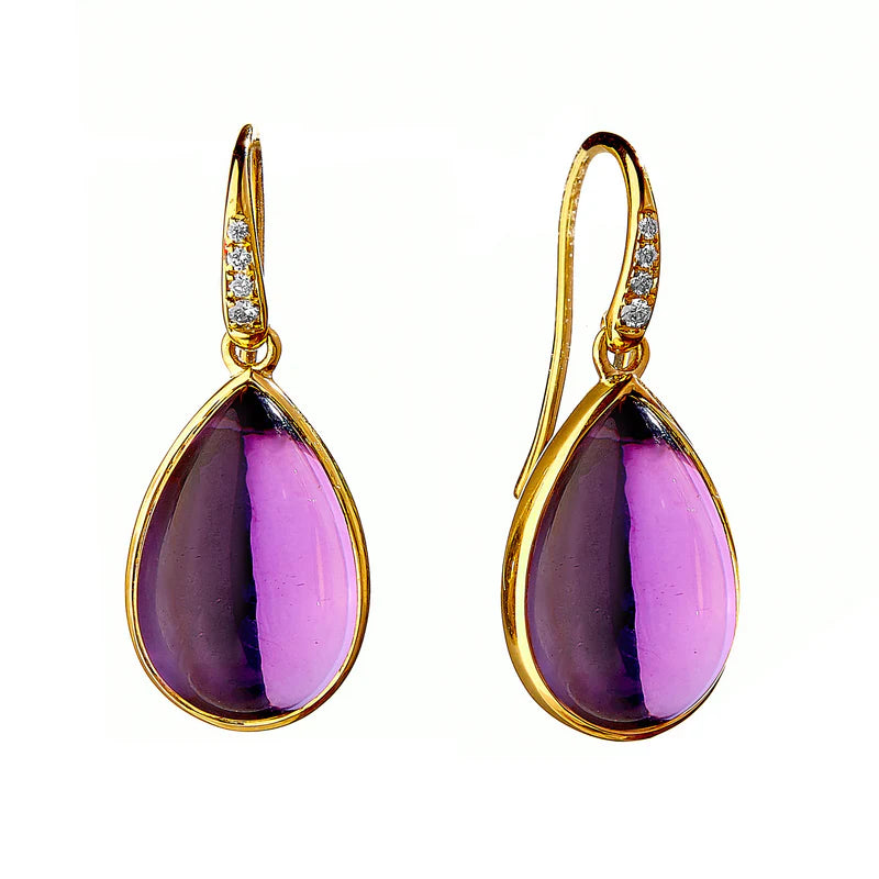 Amethyst Drop Cabochon Earrings