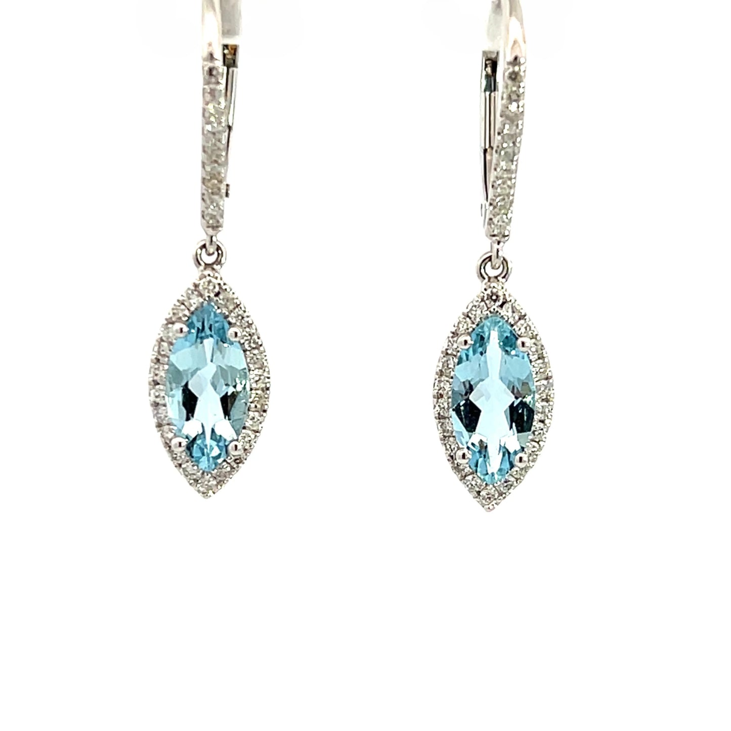Aquamarine Halo Dangle Earrings