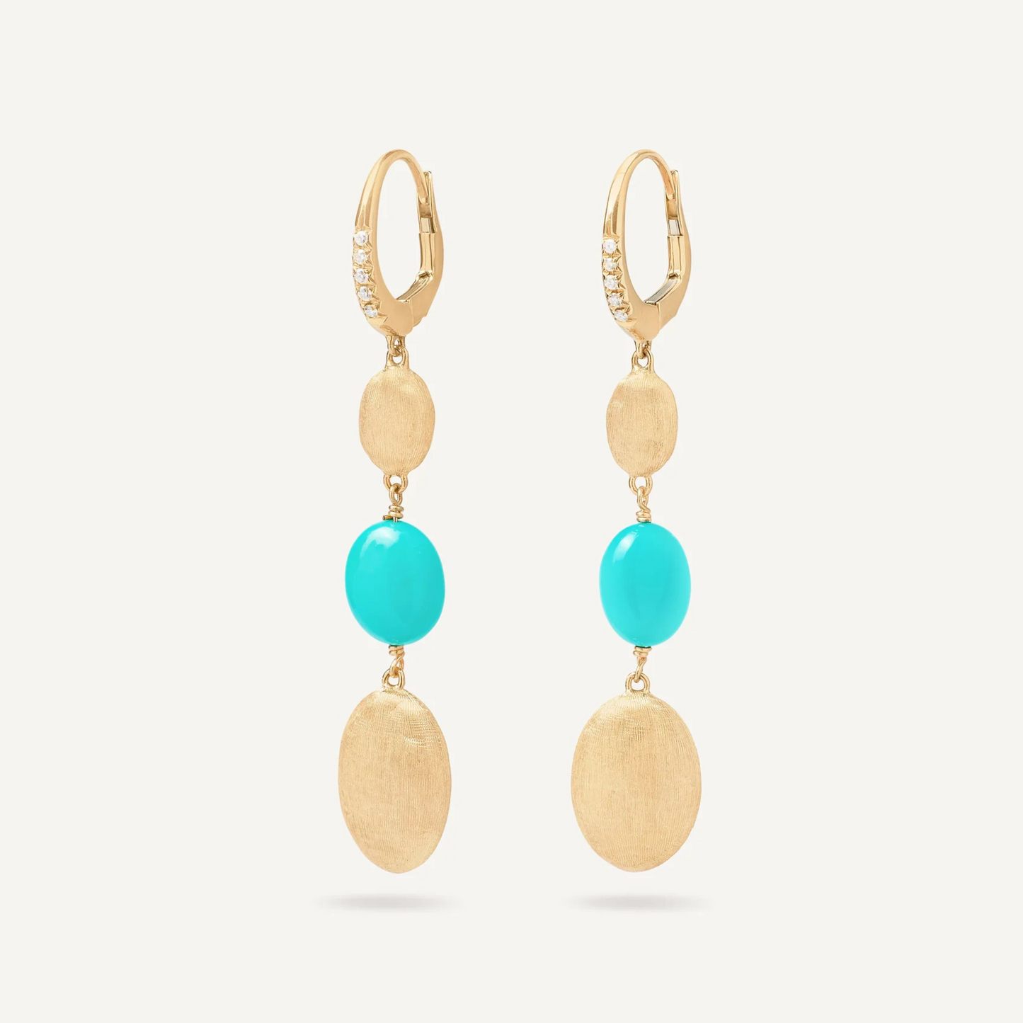Gold Drop Earrings with Turquoise and Diamond Clip
