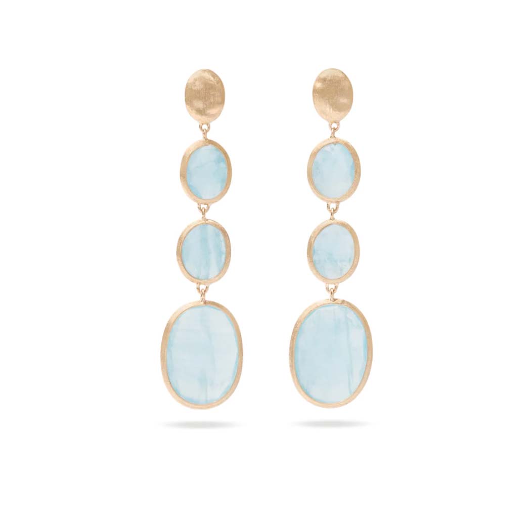 Gold Aquamarine Four Drop Earrings