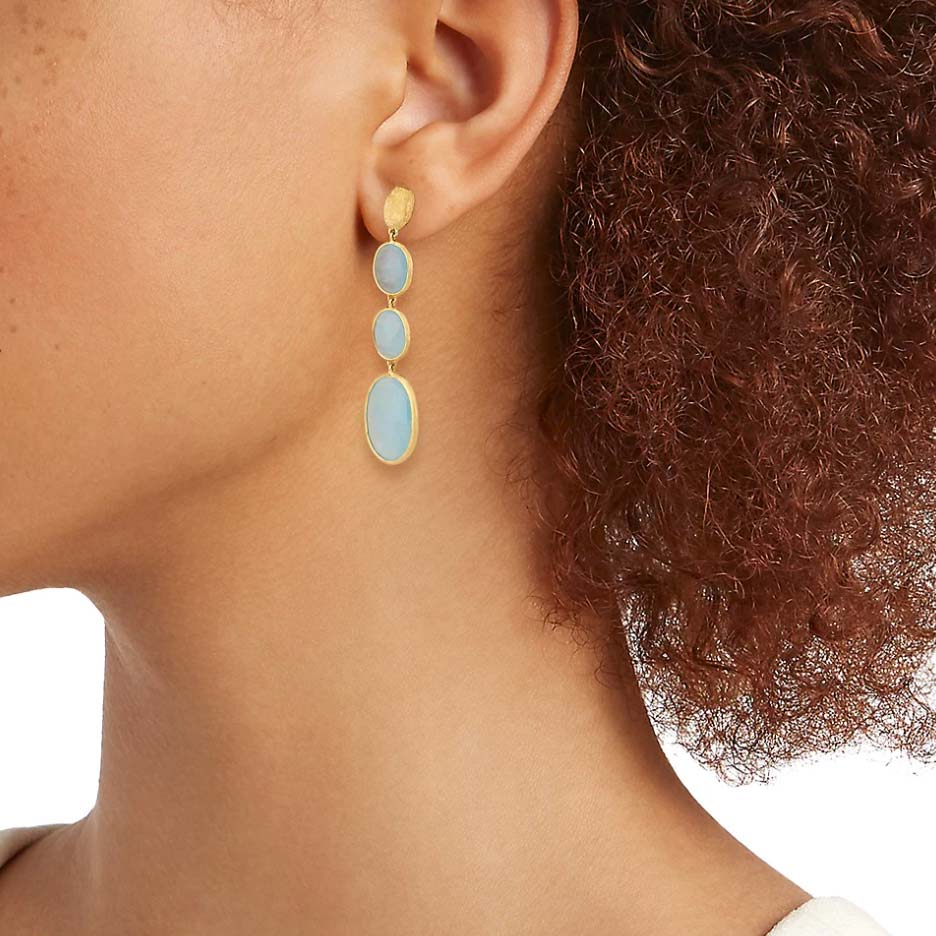 Gold Aquamarine Four Drop Earrings