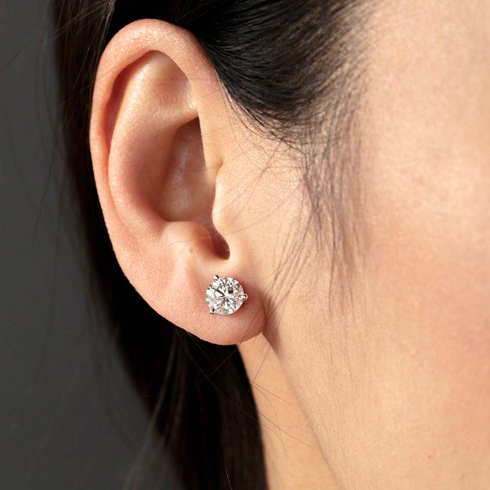 White Gold Three-Prong Diamond Stud Earrings