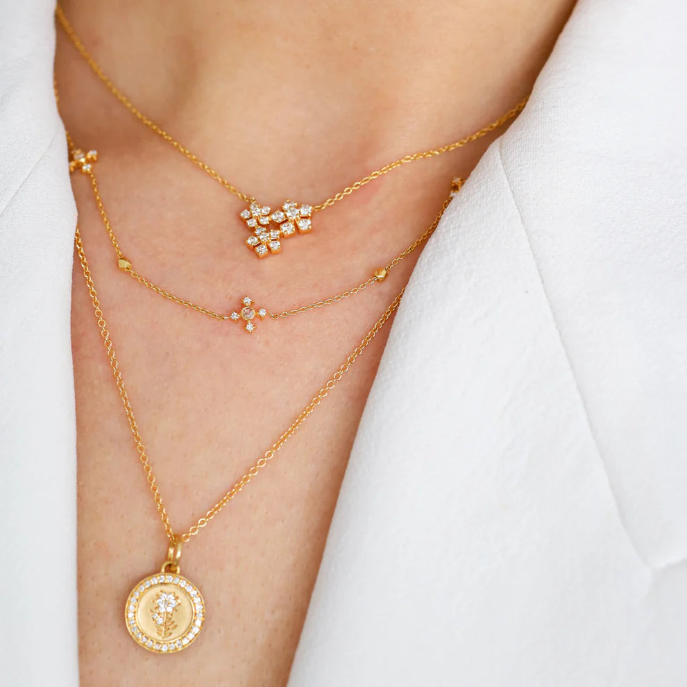 Triple Flower White Diamond Necklace