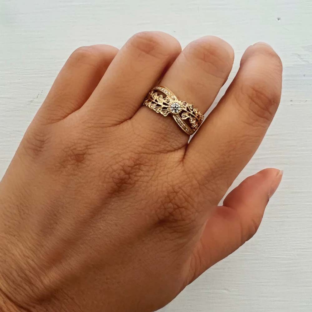 Old Mine Cut Yellow Gold Ring