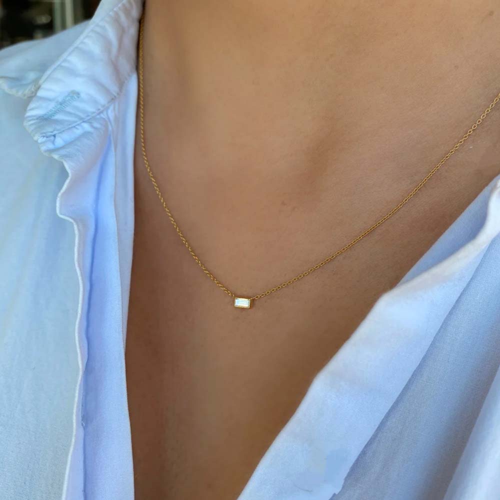 Single Stone Baguette Diamond Necklace