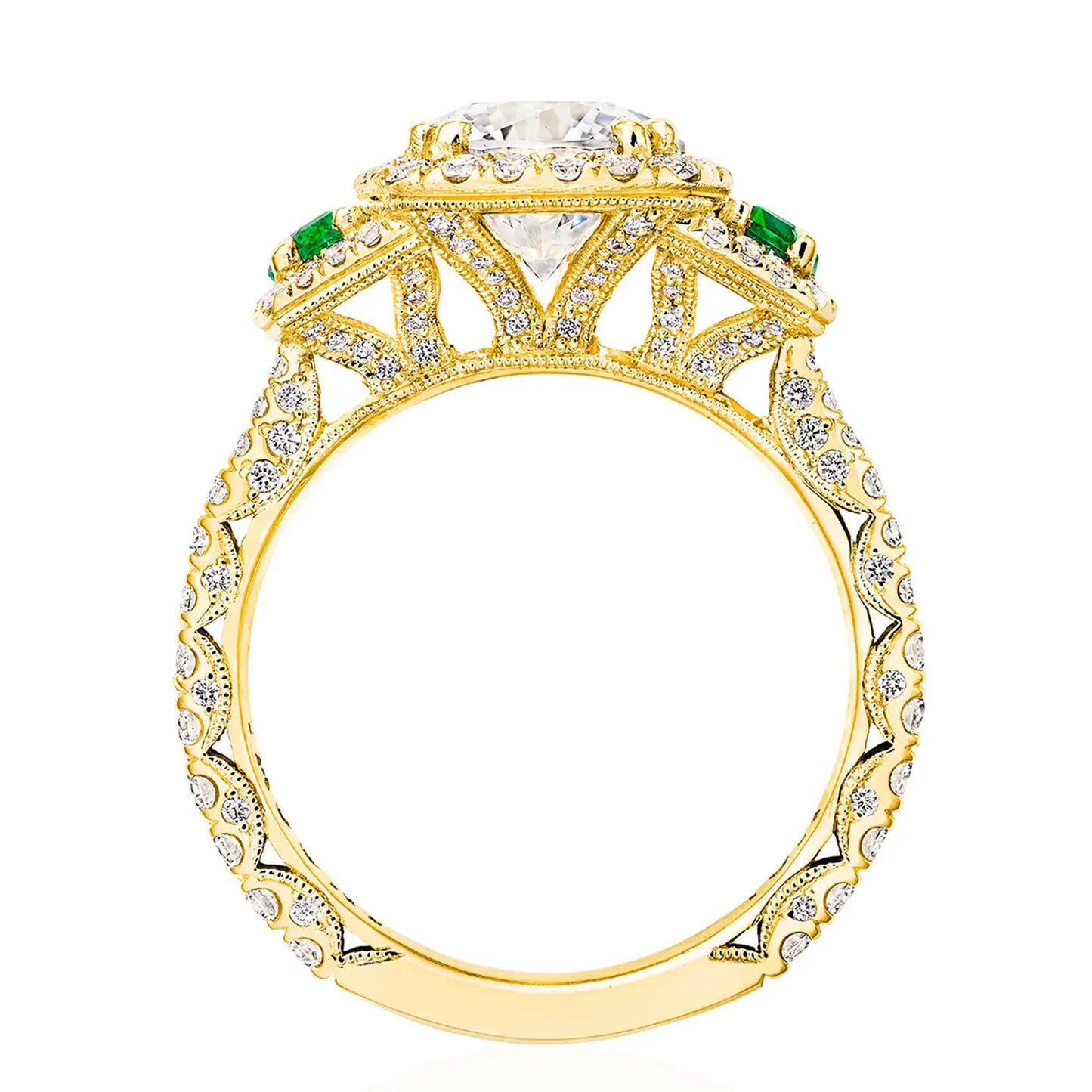 Petite Crescent | Round with Cushion 3-Stone Engagement Ring