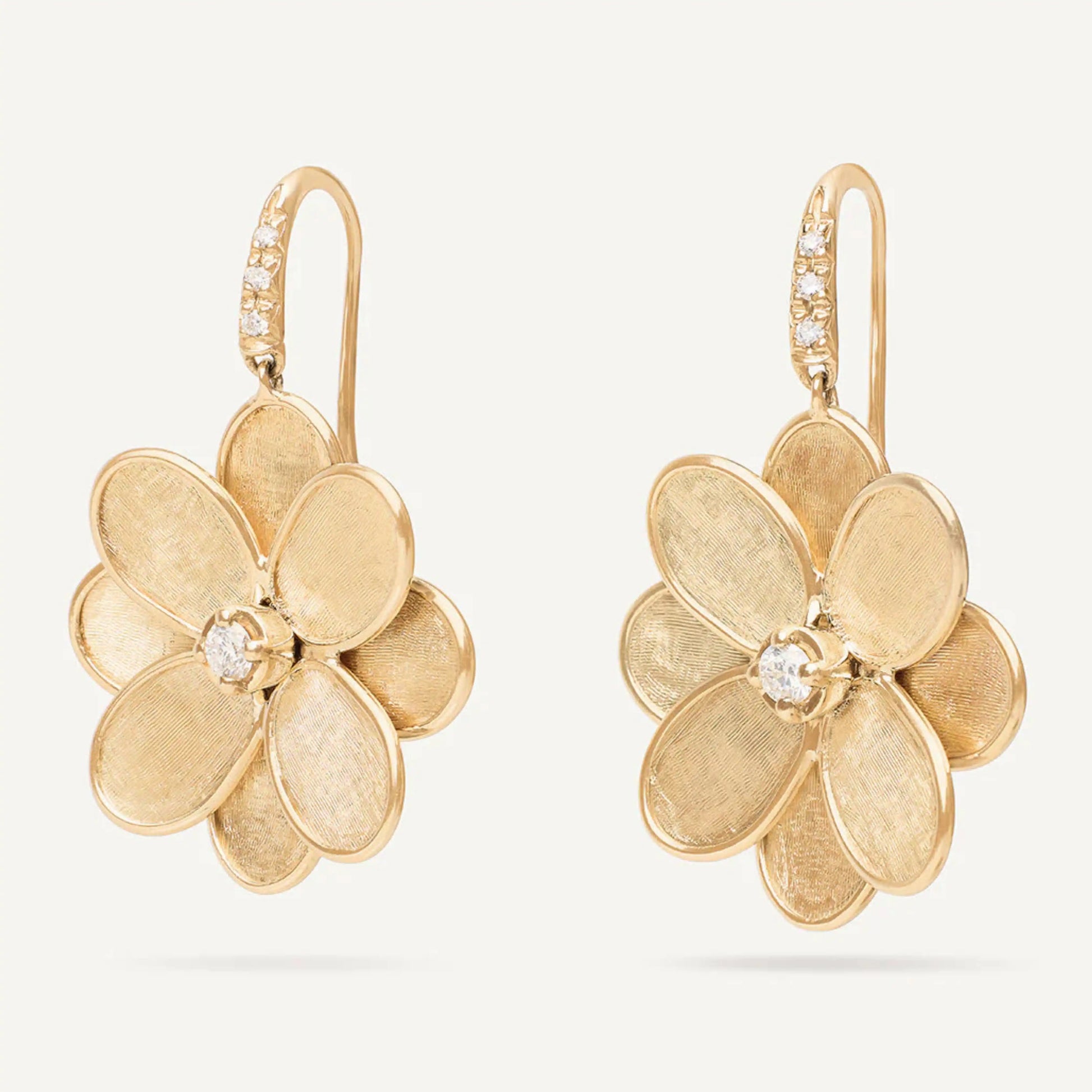 Yellow Gold Flower Drop Earrings with Diamonds