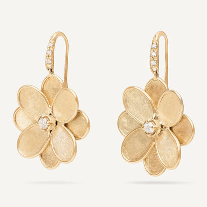 Yellow Gold Flower Drop Earrings with Diamonds