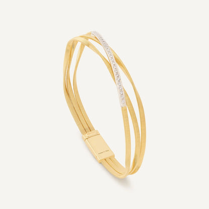 Yellow Gold 3-Strand Coil Bracelet with Diamond Bar