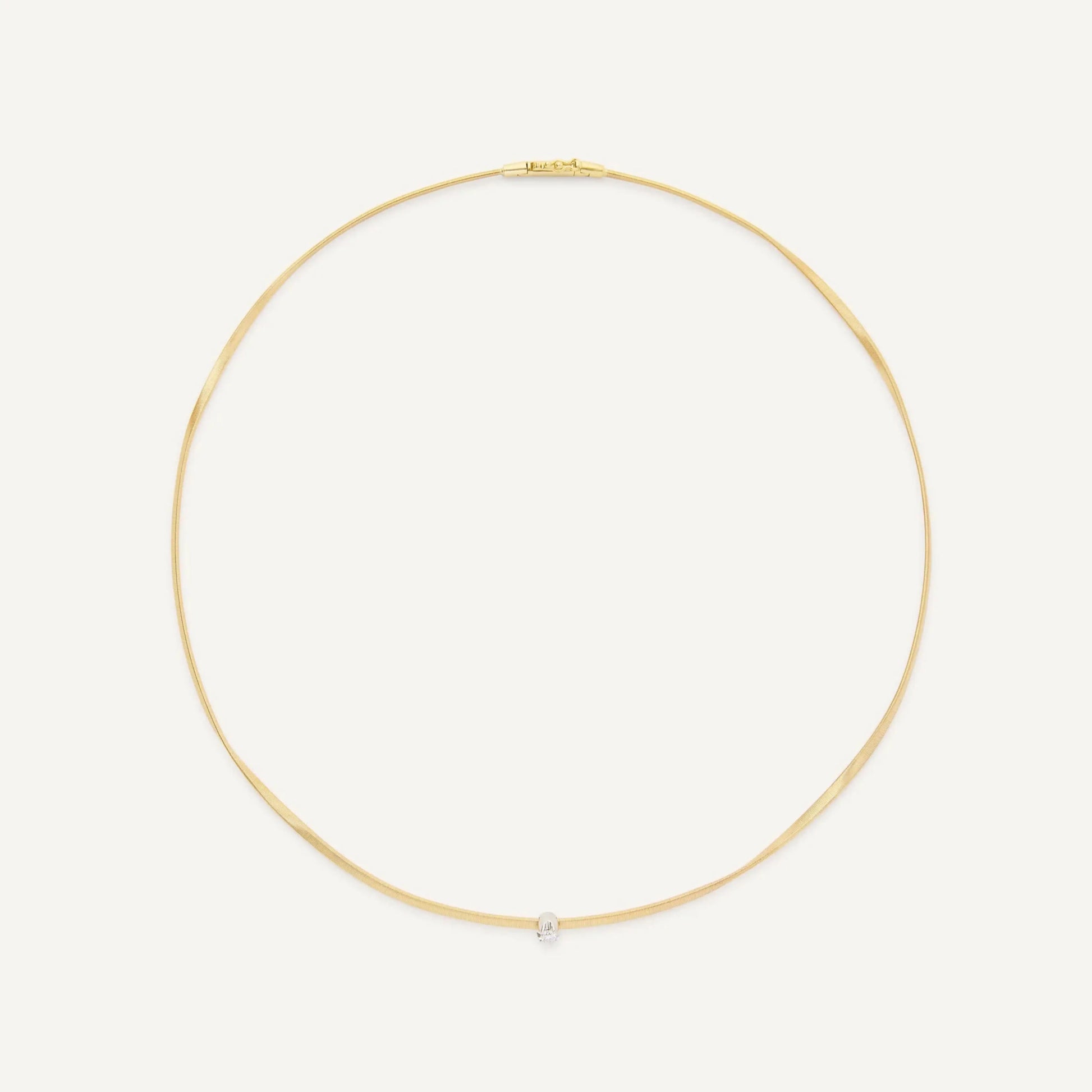 Yellow Gold Coil Necklace with a Diamond Station
