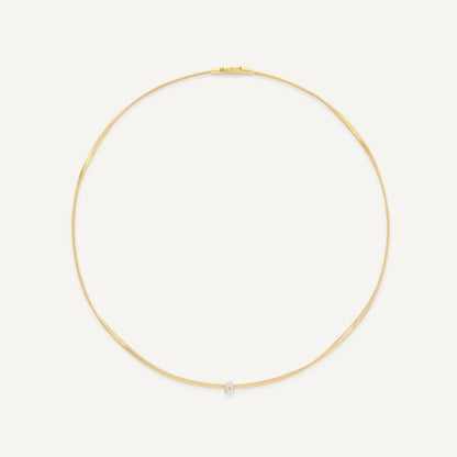Yellow Gold Coil Necklace with a Diamond Station