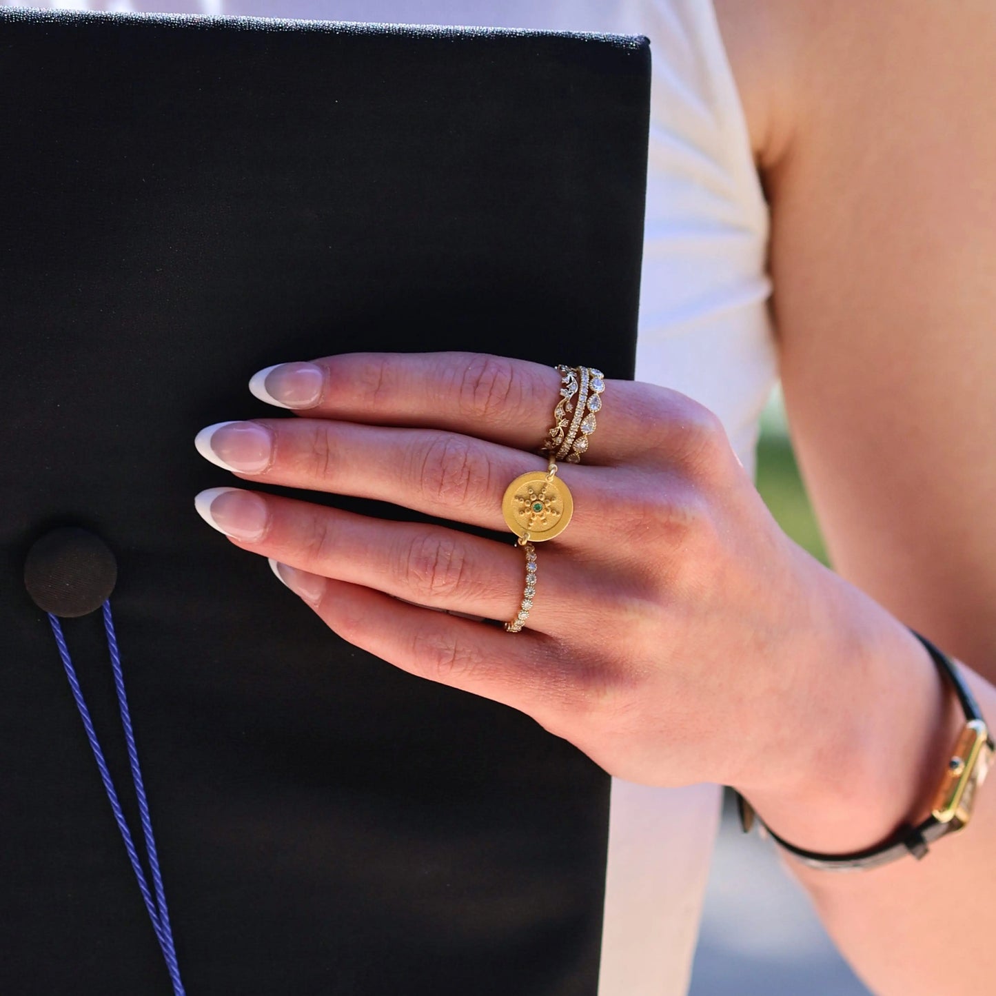 Gold Medallion Compass Ring