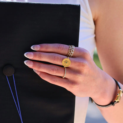 Gold Medallion Compass Ring