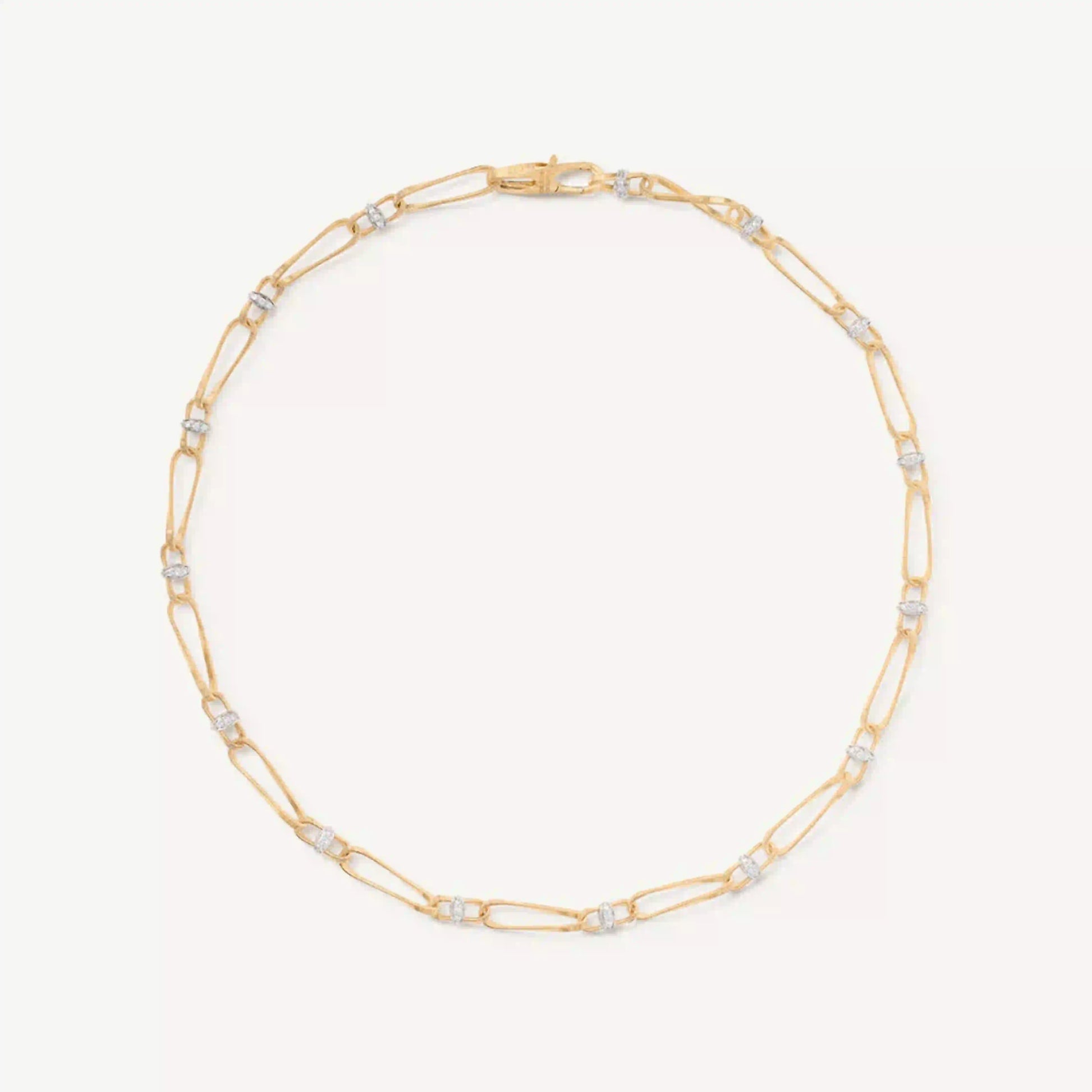 Gold Twisted Coil Link Necklace With Diamonds