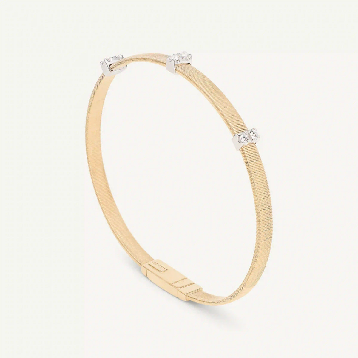 Gold Medium Stackable Bracelet with 3 Diamonds Pavé Stations