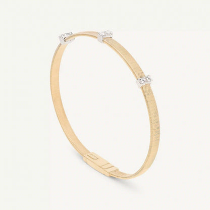 Gold Medium Stackable Bracelet with 3 Diamonds Pavé Stations