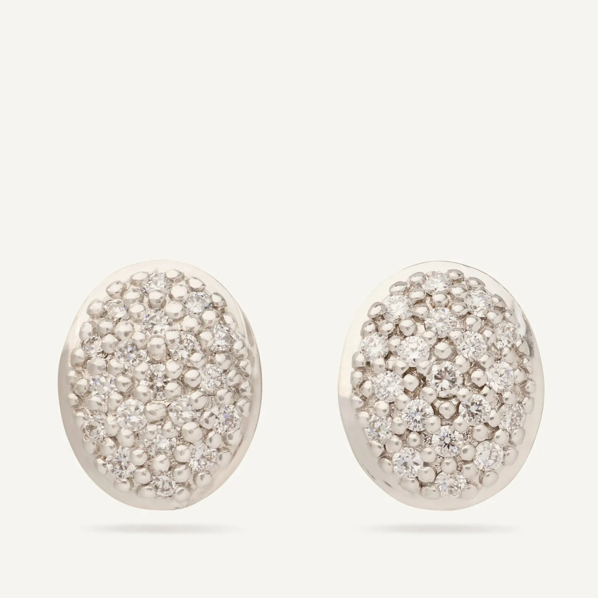 Yellow Gold Oval Diamond Pavé Stud Earrings
