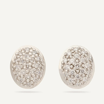 Yellow Gold Oval Diamond Pavé Stud Earrings