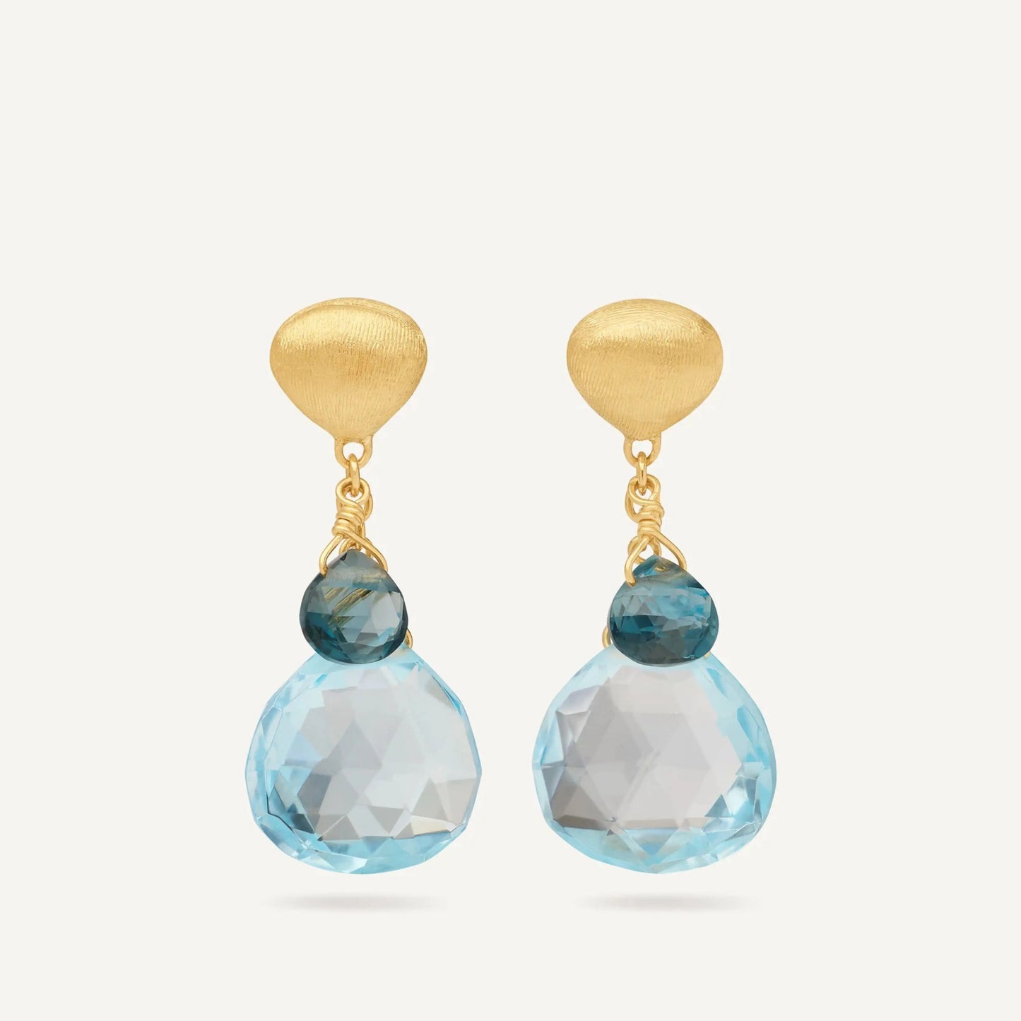 Yellow Gold Blue Topaz Drop Earrings