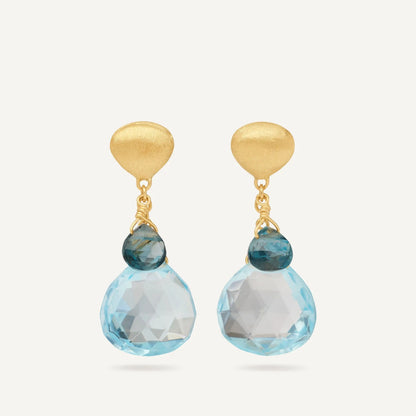 Yellow Gold Blue Topaz Drop Earrings