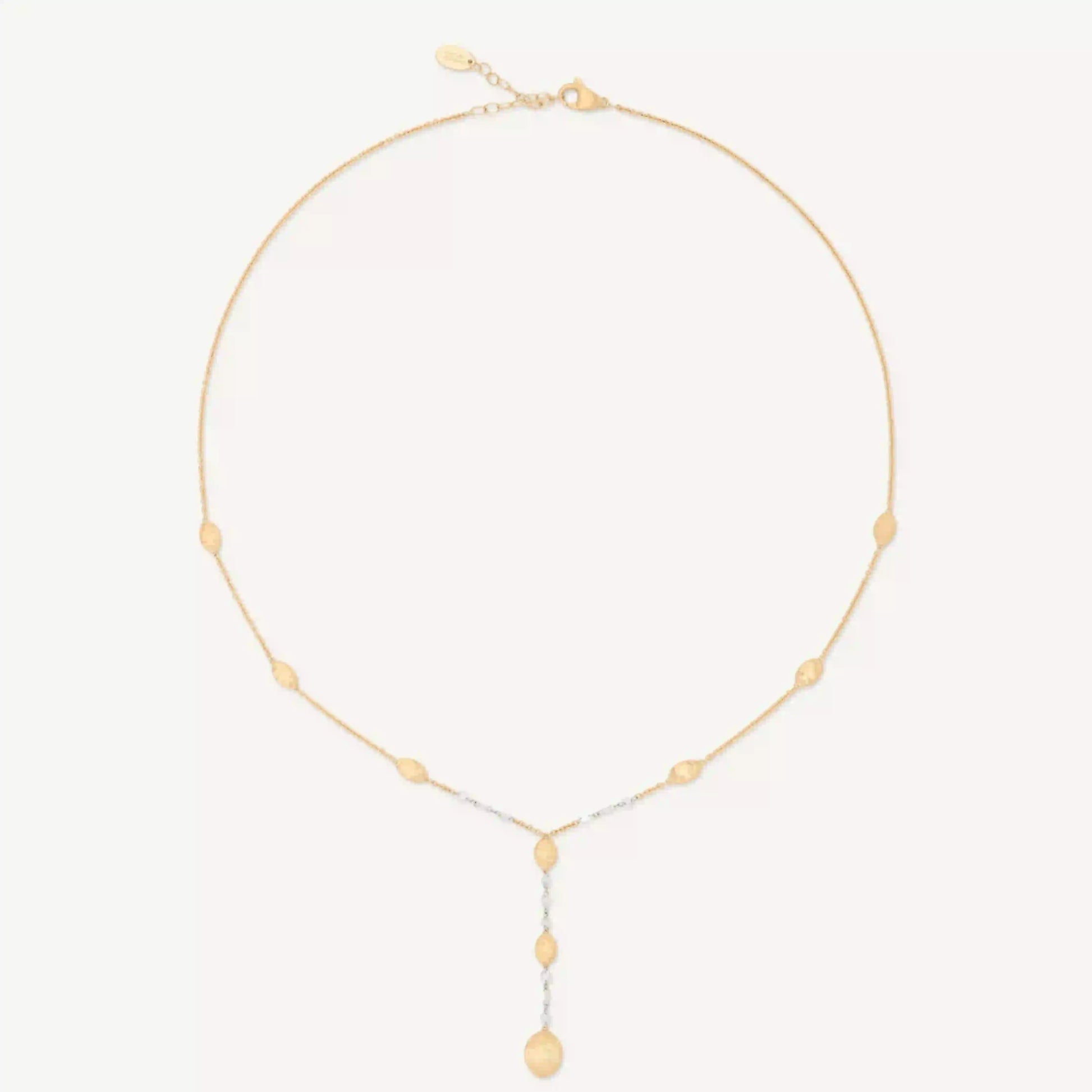 Gold Beaded Lariat Necklace with Diamonds