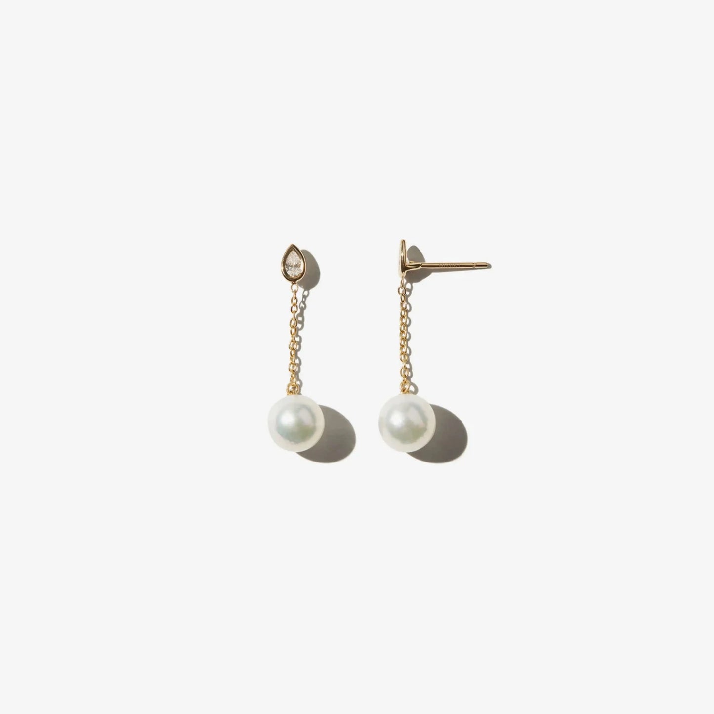 Pearl and Pear Shaped Diamond Drop Earrings