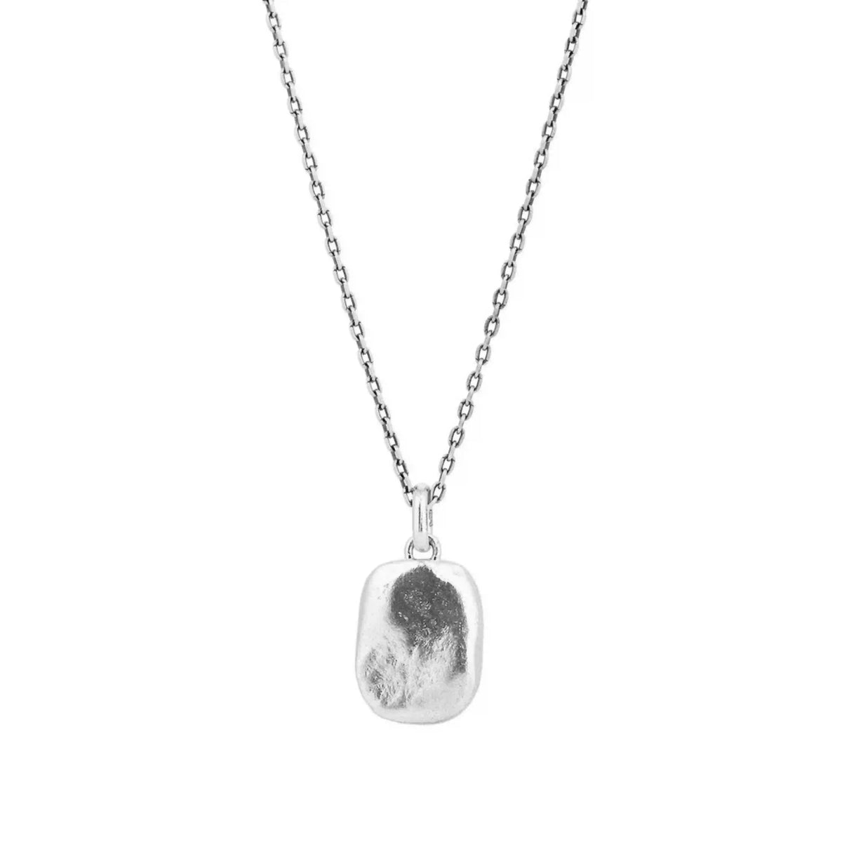 Silver Large Pebble Pendant Necklace